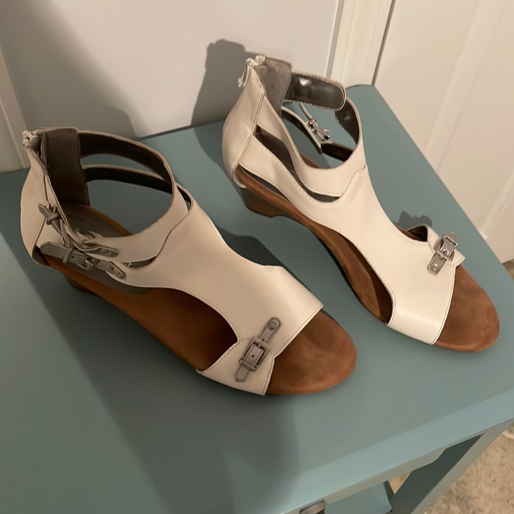 White small heel sandals